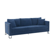 Heritage Blue Fabric Upholstered Sofa with Brushed Stainless Steel Legs - Furniture City (CA)l