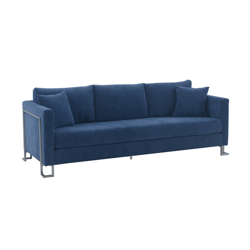 Heritage Blue Fabric Upholstered Sofa with Brushed Stainless Steel Legs - Furniture City (CA)l