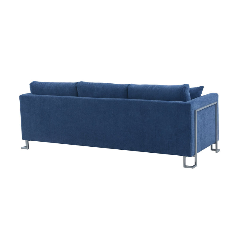 Heritage Blue Fabric Upholstered Sofa with Brushed Stainless Steel Legs - Furniture City (CA)l