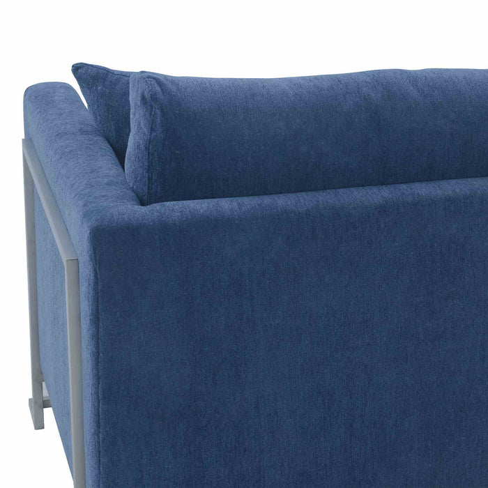 Heritage Blue Fabric Upholstered Sofa with Brushed Stainless Steel Legs