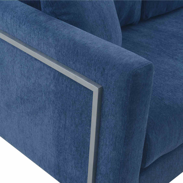 Heritage Blue Fabric Upholstered Sofa with Brushed Stainless Steel Legs