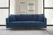 Heritage Blue Fabric Upholstered Sofa with Brushed Stainless Steel Legs - Furniture City (CA)l