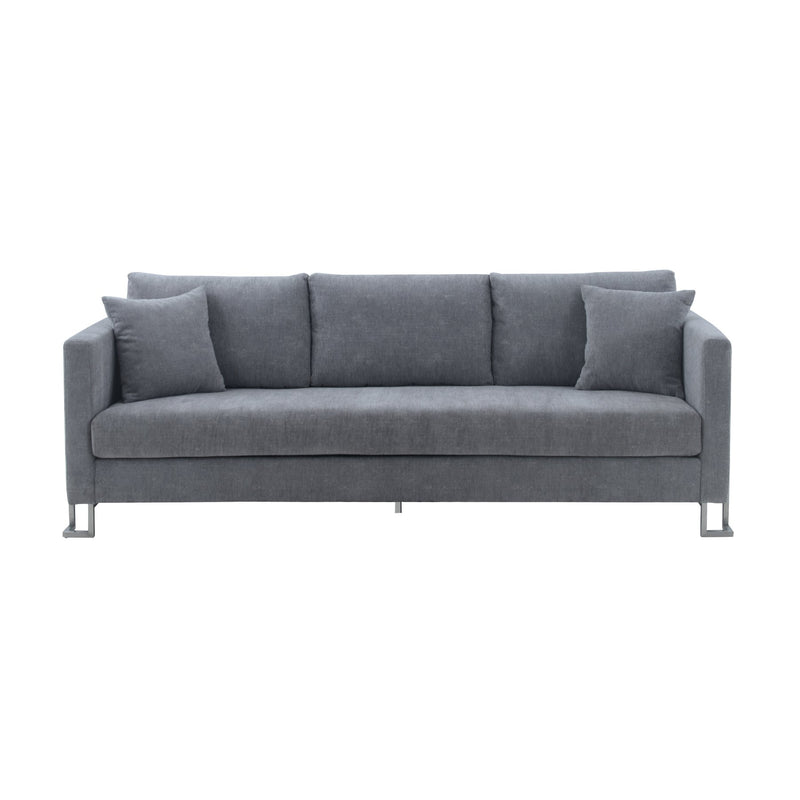 Heritage Gray Fabric Upholstered Sofa with Brushed Stainless Steel Legs - Furniture City (CA)l