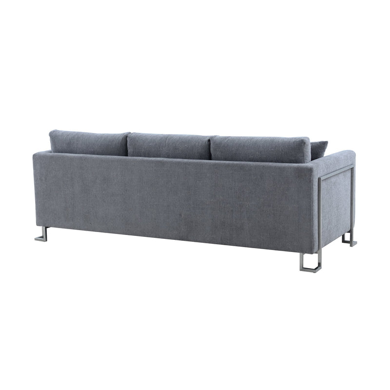 Heritage Gray Fabric Upholstered Sofa with Brushed Stainless Steel Legs - Furniture City (CA)l