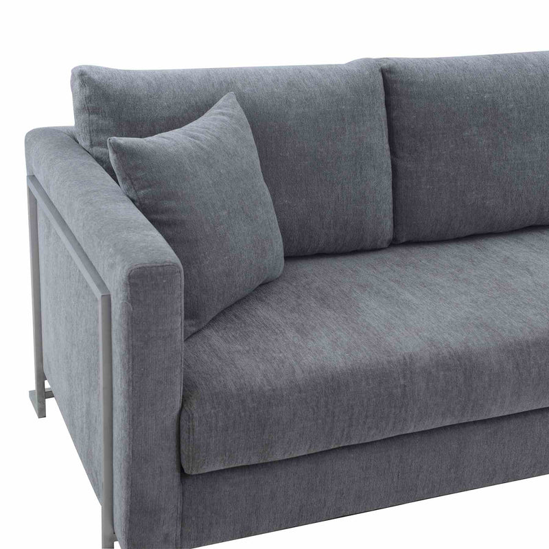 Heritage Gray Fabric Upholstered Sofa with Brushed Stainless Steel Legs - Furniture City (CA)l