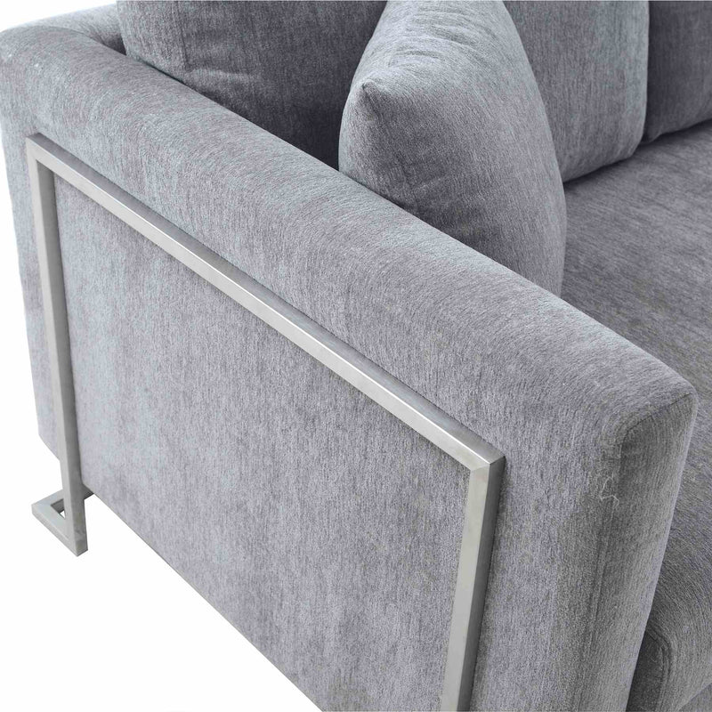 Heritage Gray Fabric Upholstered Sofa with Brushed Stainless Steel Legs - Furniture City (CA)l