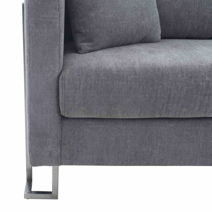 Heritage Gray Fabric Upholstered Sofa with Brushed Stainless Steel Legs