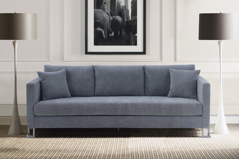 Heritage Gray Fabric Upholstered Sofa with Brushed Stainless Steel Legs - Furniture City (CA)l