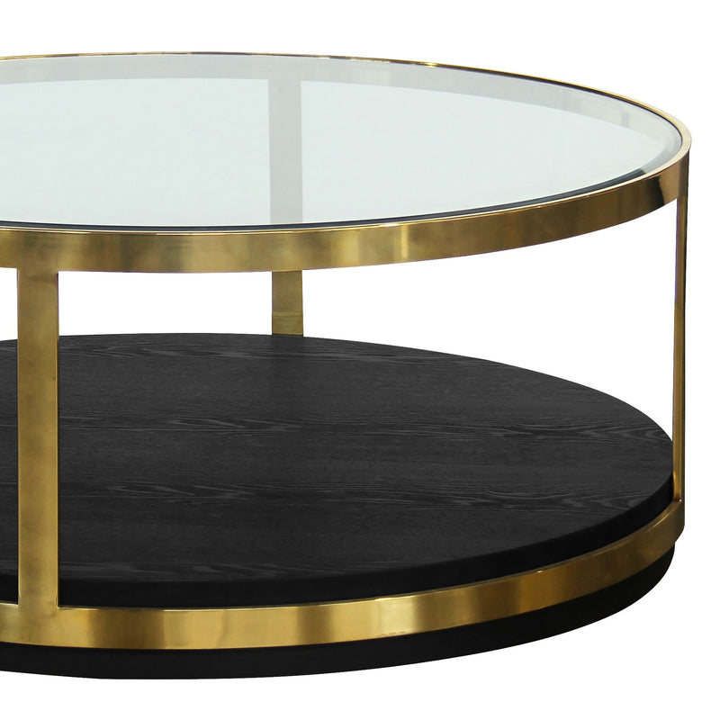 Hattie Contemporary Coffee Table in Brushed Gold Finish and Black Wood - Furniture City (CA)l