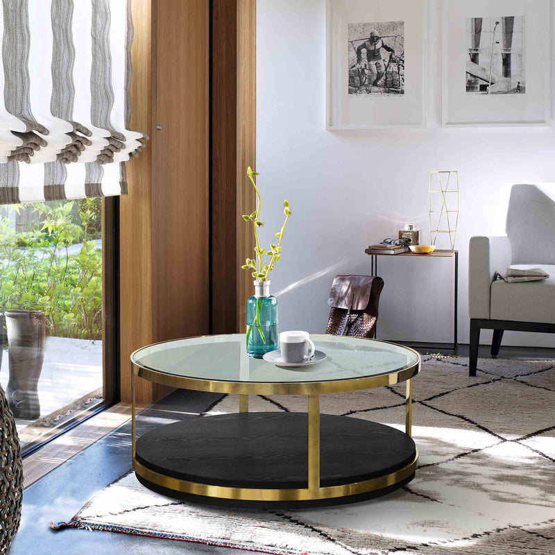 Hattie Contemporary Coffee Table in Brushed Gold Finish and Black Wood - Furniture City (CA)l