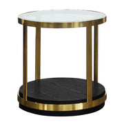 Hattie Contemporary End Table in Brushed Gold Finish and Black Wood - Furniture City (CA)l