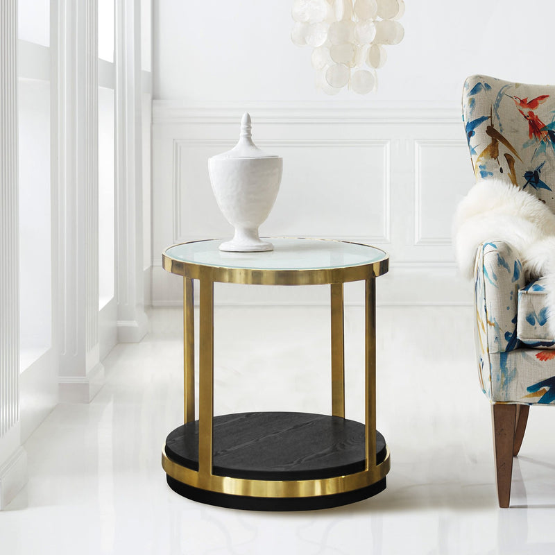 Hattie Contemporary End Table in Brushed Gold Finish and Black Wood - Furniture City (CA)l