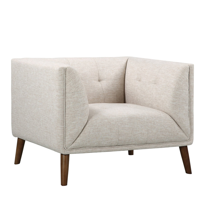 Hudson Mid-Century Button-Tufted Chair in Beige Linen and Walnut Legs - Furniture City (CA)l