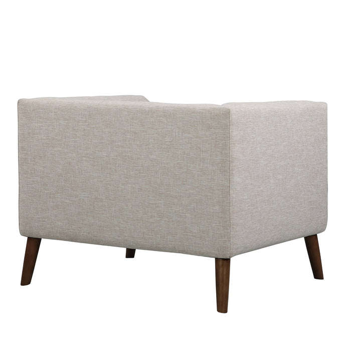 Hudson Mid-Century Button-Tufted Chair in Beige Linen and Walnut Legs