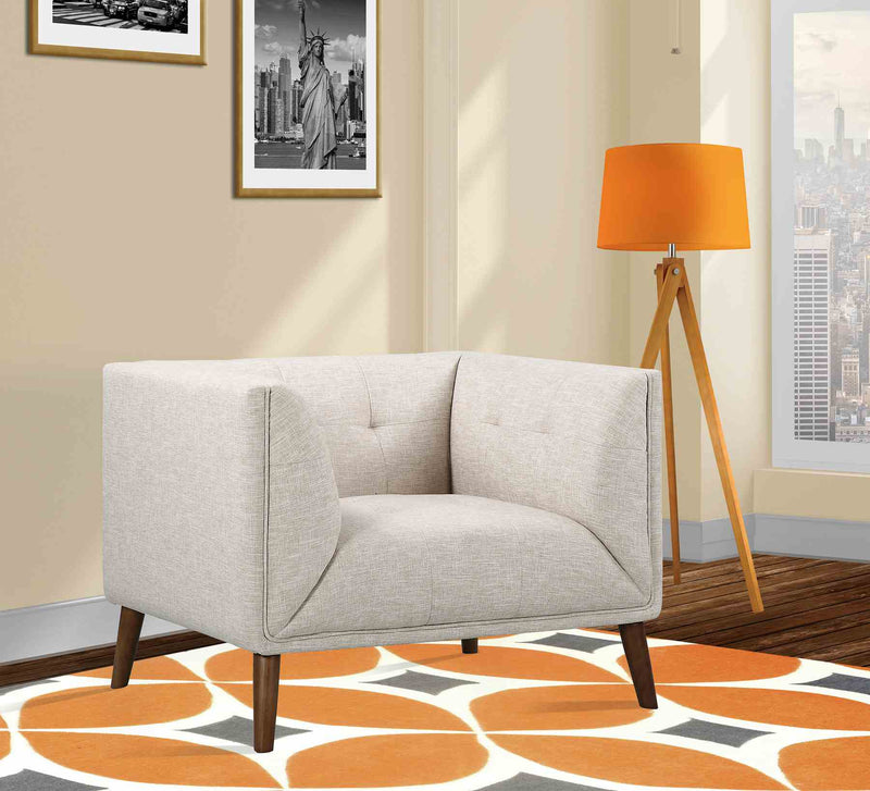 Hudson Mid-Century Button-Tufted Chair in Beige Linen and Walnut Legs - Furniture City (CA)l