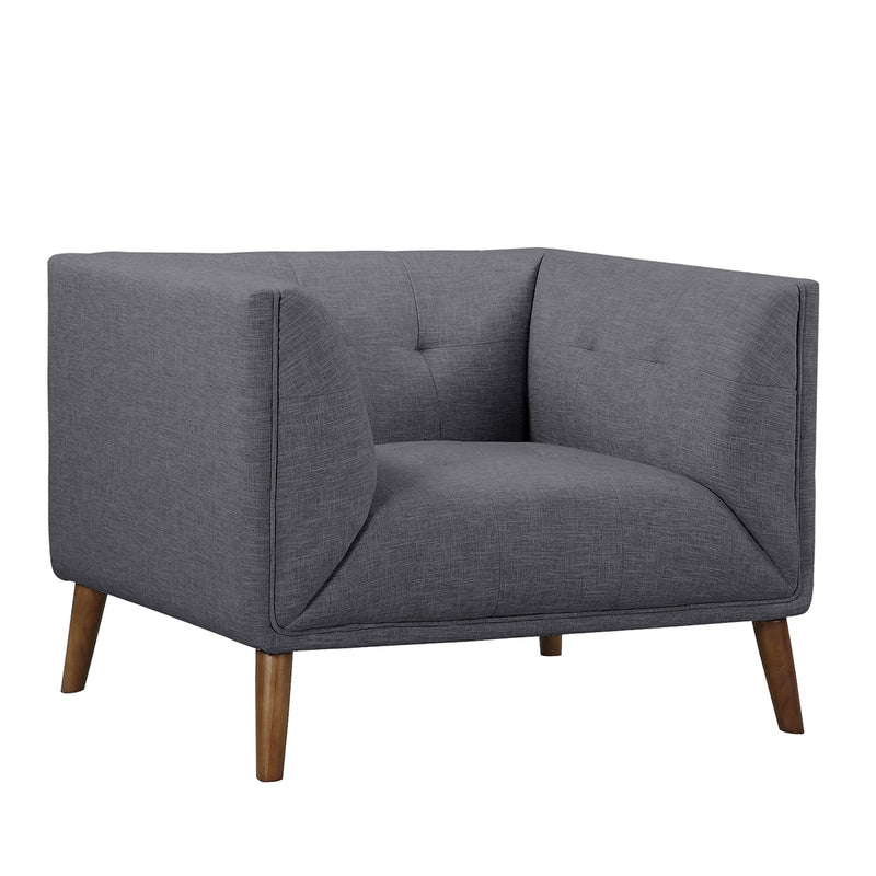 Hudson Mid-Century Button-Tufted Chair in Dark Gray Linen and Walnut Legs - Furniture City (CA)l