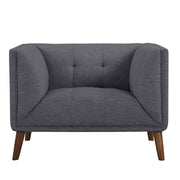 Hudson Mid-Century Button-Tufted Chair in Dark Gray Linen and Walnut Legs - Furniture City (CA)l