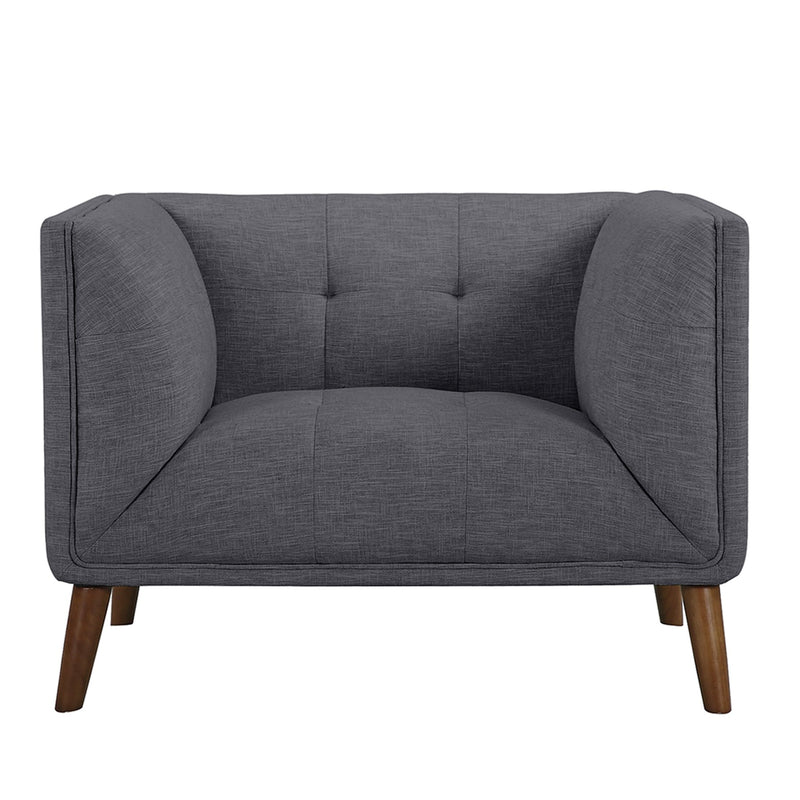 Hudson Mid-Century Button-Tufted Chair in Dark Gray Linen and Walnut Legs - Furniture City (CA)l