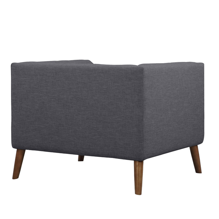 Hudson Mid-Century Button-Tufted Chair in Dark Gray Linen and Walnut Legs