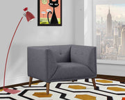 Hudson Mid-Century Button-Tufted Chair in Dark Gray Linen and Walnut Legs - Furniture City (CA)l