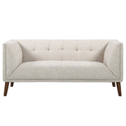 Hudson Mid-Century Button-Tufted Loveseat in Beige Linen and Walnut Legs - Furniture City (CA)l