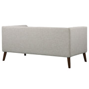 Hudson Mid-Century Button-Tufted Loveseat in Beige Linen and Walnut Legs - Furniture City (CA)l