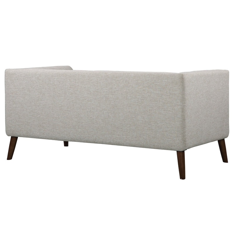 Hudson Mid-Century Button-Tufted Loveseat in Beige Linen and Walnut Legs - Furniture City (CA)l