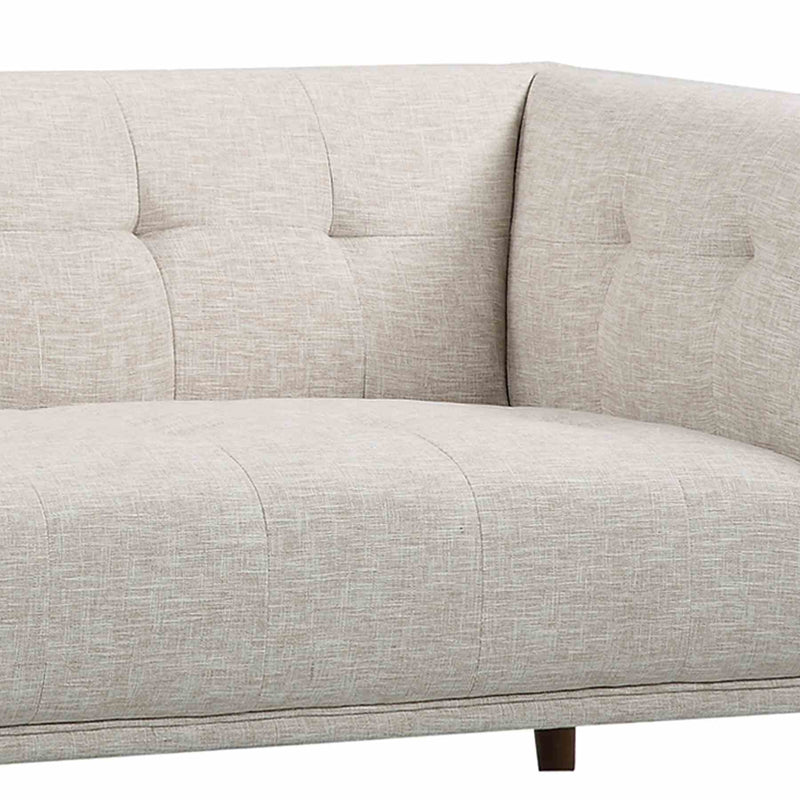 Hudson Mid-Century Button-Tufted Loveseat in Beige Linen and Walnut Legs - Furniture City (CA)l