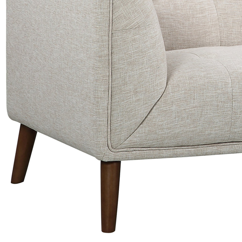 Hudson Mid-Century Button-Tufted Loveseat in Beige Linen and Walnut Legs - Furniture City (CA)l