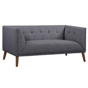 Hudson Mid-Century Button-Tufted Loveseat in Dark Gray Linen and Walnut Legs - Furniture City (CA)l