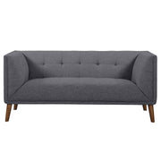 Hudson Mid-Century Button-Tufted Loveseat in Dark Gray Linen and Walnut Legs - Furniture City (CA)l