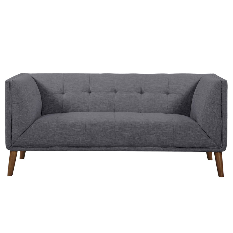 Hudson Mid-Century Button-Tufted Loveseat in Dark Gray Linen and Walnut Legs - Furniture City (CA)l