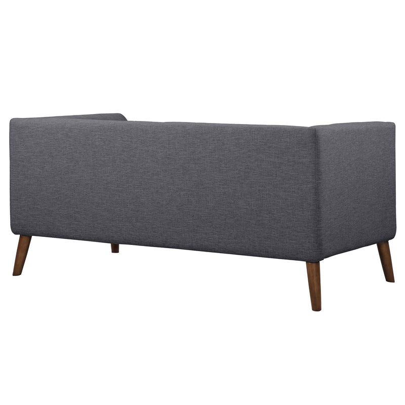 Hudson Mid-Century Button-Tufted Loveseat in Dark Gray Linen and Walnut Legs - Furniture City (CA)l