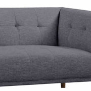 Hudson Mid-Century Button-Tufted Loveseat in Dark Gray Linen and Walnut Legs - Furniture City (CA)l