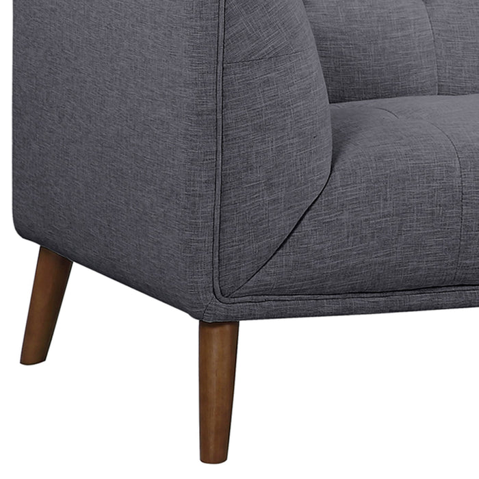 Hudson Mid-Century Button-Tufted Loveseat in Dark Gray Linen and Walnut Legs