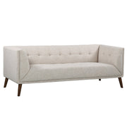 Hudson Mid-Century Button-Tufted Sofa in Beige Linen and Walnut Legs - Furniture City (CA)l