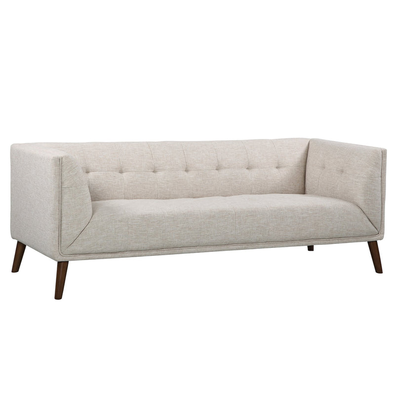 Hudson Mid-Century Button-Tufted Sofa in Beige Linen and Walnut Legs - Furniture City (CA)l
