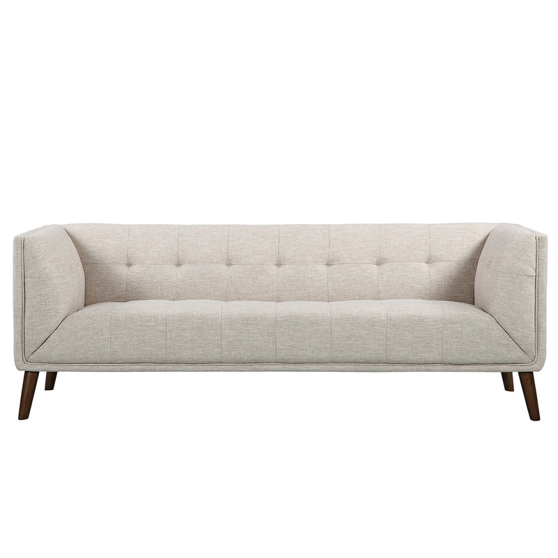 Hudson Mid-Century Button-Tufted Sofa in Beige Linen and Walnut Legs - Furniture City (CA)l