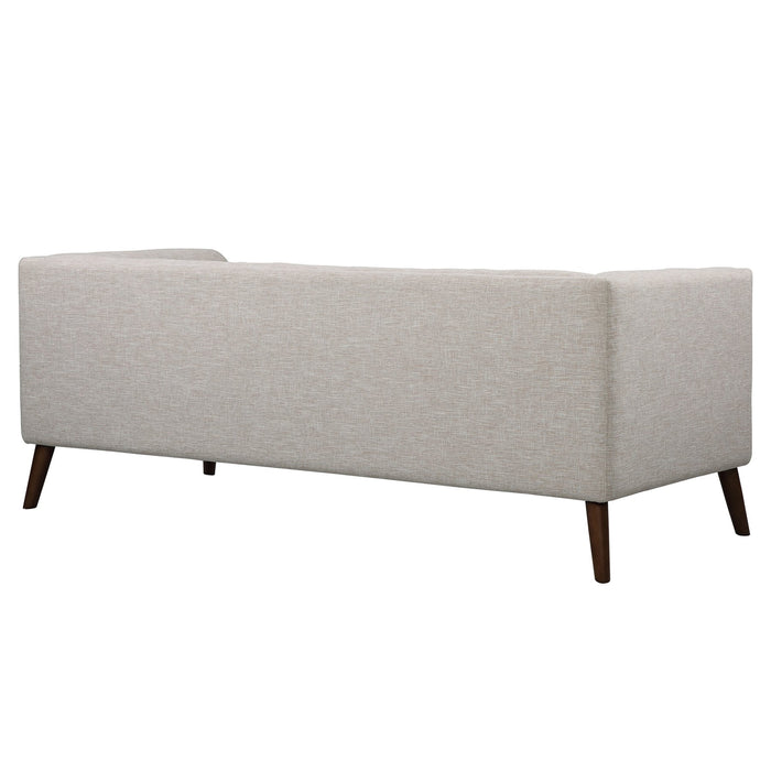 Hudson Mid-Century Button-Tufted Sofa in Beige Linen and Walnut Legs