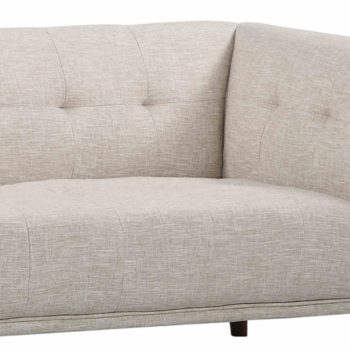 Hudson Mid-Century Button-Tufted Sofa in Beige Linen and Walnut Legs