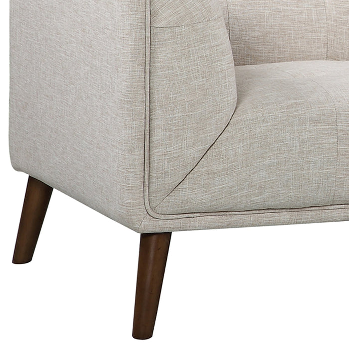 Hudson Mid-Century Button-Tufted Sofa in Beige Linen and Walnut Legs