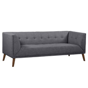 Hudson Mid-Century Button-Tufted Sofa in Dark Gray Linen and Walnut Legs - Furniture City (CA)l