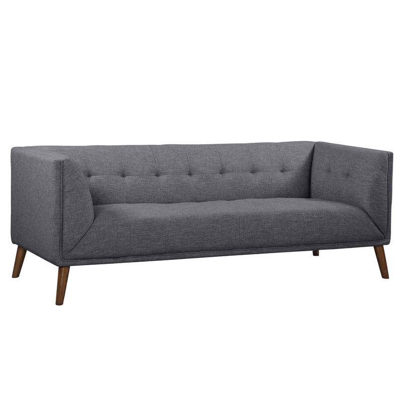Hudson Mid-Century Button-Tufted Sofa in Dark Gray Linen and Walnut Legs - Furniture City (CA)l