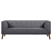 Hudson Mid-Century Button-Tufted Sofa in Dark Gray Linen and Walnut Legs - Furniture City (CA)l