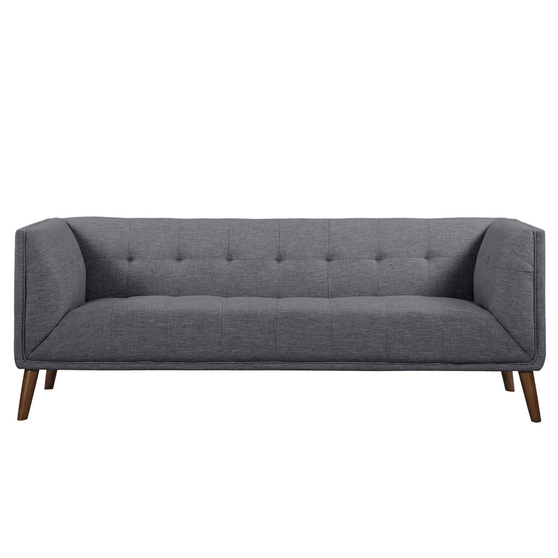 Hudson Mid-Century Button-Tufted Sofa in Dark Gray Linen and Walnut Legs - Furniture City (CA)l