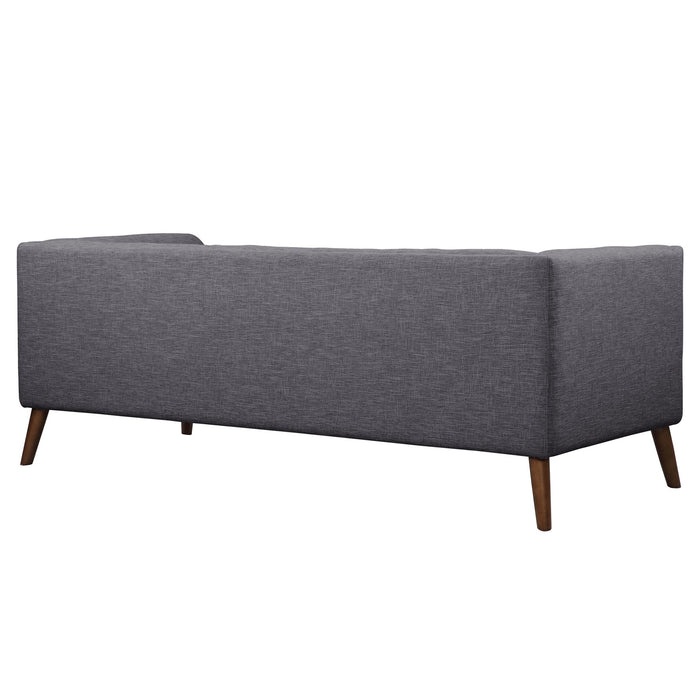 Hudson Mid-Century Button-Tufted Sofa in Dark Gray Linen and Walnut Legs