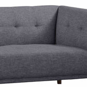 Hudson Mid-Century Button-Tufted Sofa in Dark Gray Linen and Walnut Legs - Furniture City (CA)l