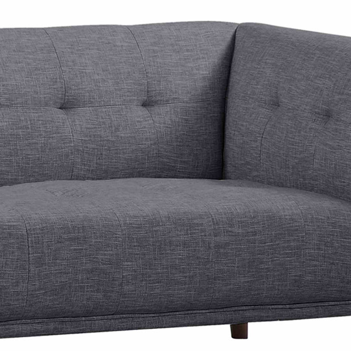 Hudson Mid-Century Button-Tufted Sofa in Dark Gray Linen and Walnut Legs