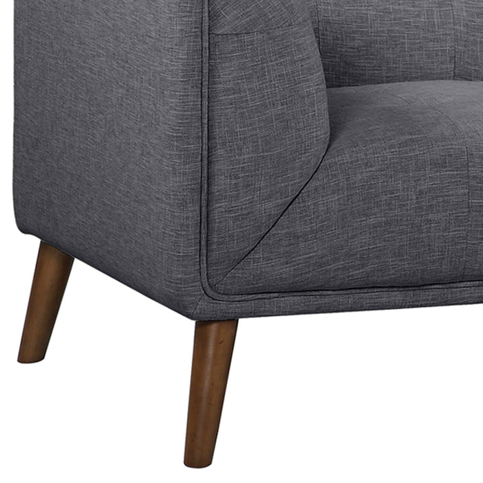 Hudson Mid-Century Button-Tufted Sofa in Dark Gray Linen and Walnut Legs
