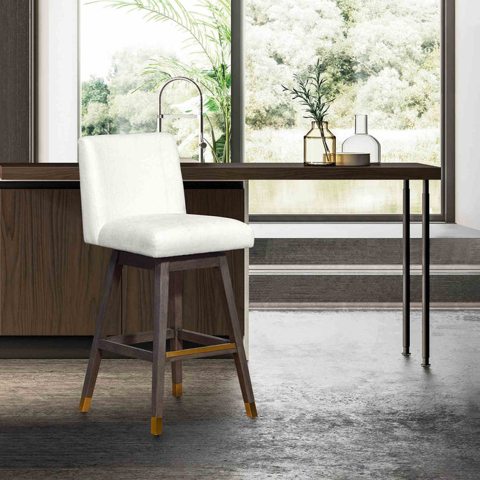 Isabella Swivel Bar Stool in Gray Oak Wood Finish with Pearl Fabric